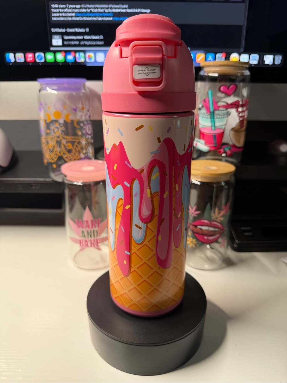 Pink Ice Cream Cone Travel Tumbler